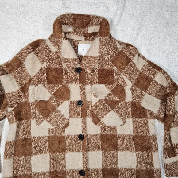 GREYLIN ANTHROPOLOGIE Women’s M Brown Plaid Long Heavyweight Shacket Jacket - Picture 6 of 13